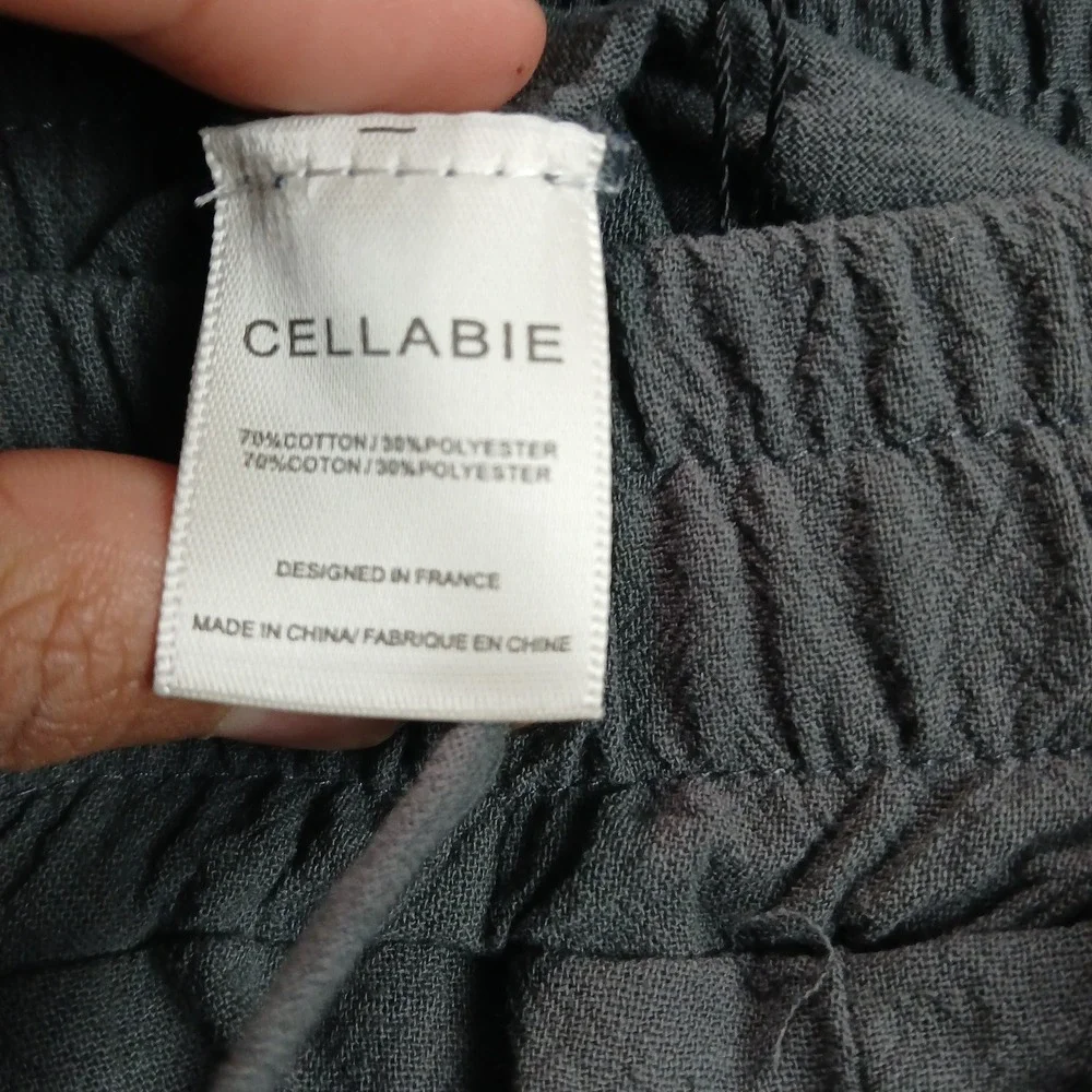 Cellabie Lounge Pants Womens M Gray Cotton Straight Leg‎ High Waist Drawstring